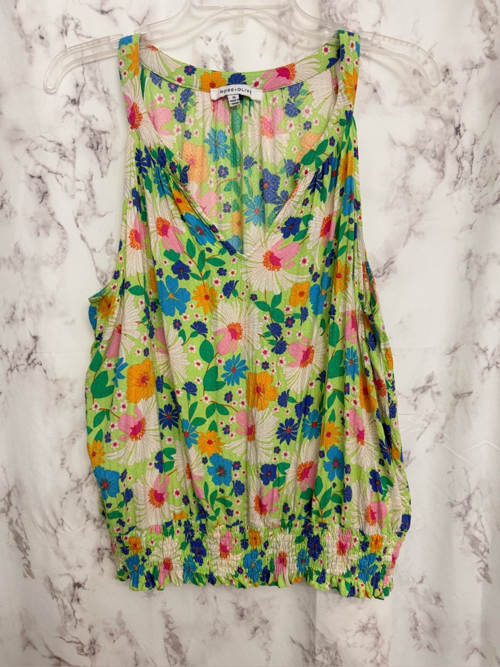 Rose & Olive Lime Green Floral Sleeveless Top